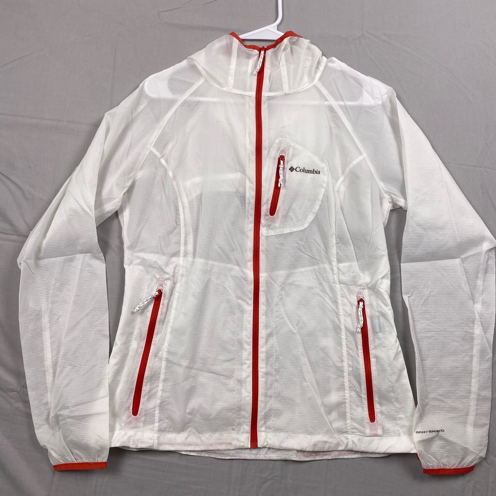Columbia Omni-Shield Windbreaker Jacket Womens Small White Nylon‎ Hooded Hiking